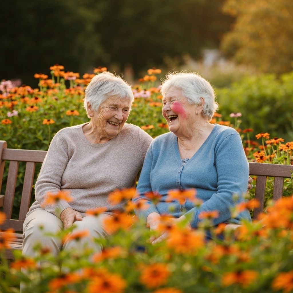Seniors enjoying time together in a sunny garden