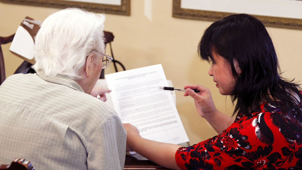 Types of care explained to a senior to determine future Senior Living options